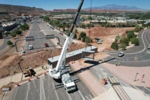 SR-18 Bluff street pedestrian tunnel with precast concrete tunnel placement with crane