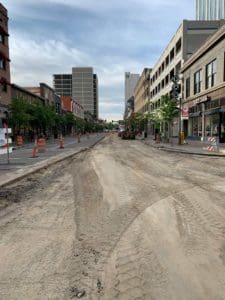 Downtown Boise with old asphalt removed getting ready for the new asphalt