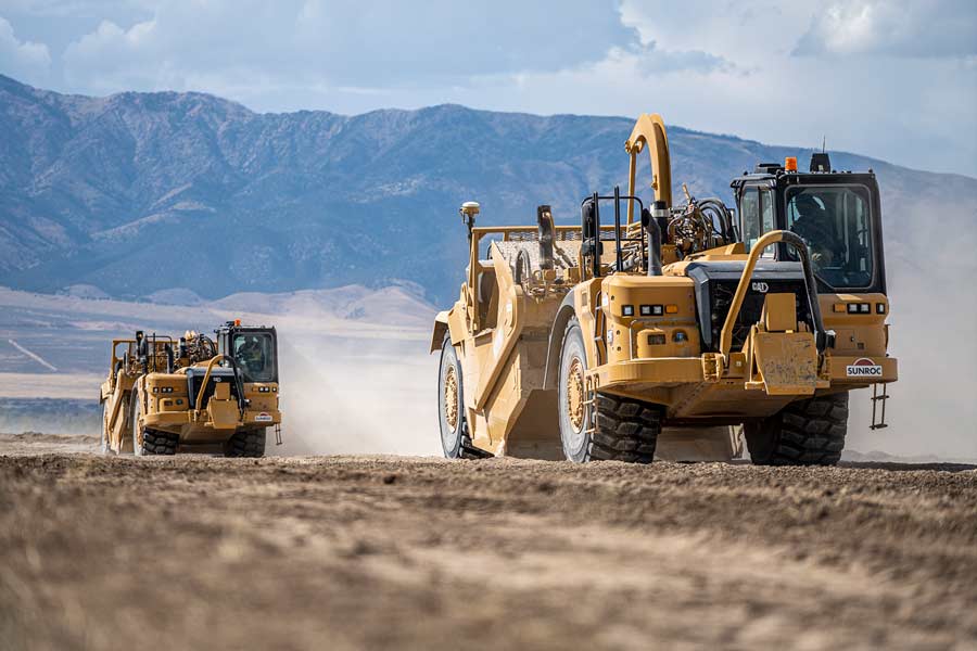 Earthwork in Grantsville, Utah with team of scrapers